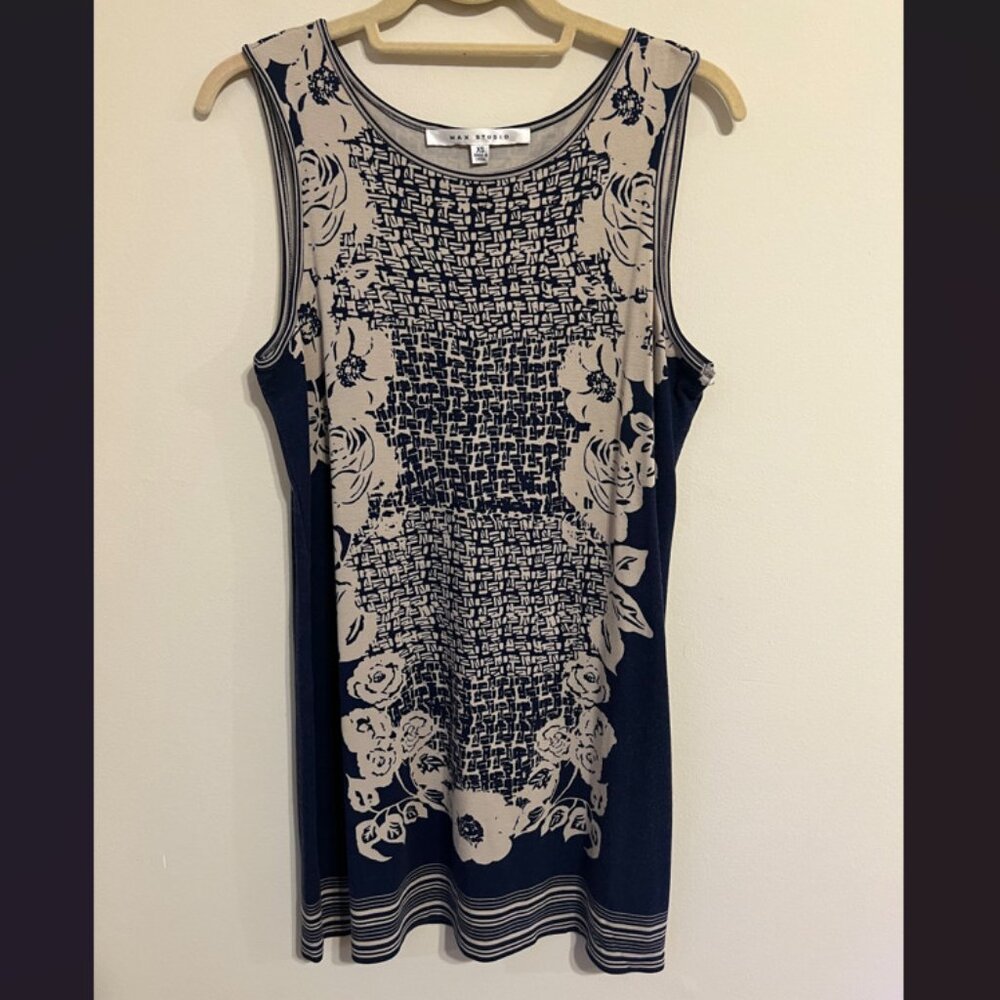 Max Studio Dark Blue Floral Sleeveless Mini Dress Women's Size XS